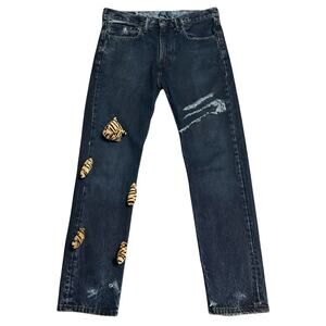 Reworked Levi's Blue Jeans Tiger Attack Stuffed Animal Customized Modified OOAK